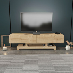 Decorotika Tera 2 Door Single Shelf Oak TV Unit - Size: 46.8 x 160 x 35cm - Yellow - Wilko - thumbnail 5