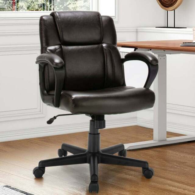 Costway Black PU Leather Office Chair - Size: 66 x 61 x 30.48cm - Brown - Wilko - image 1