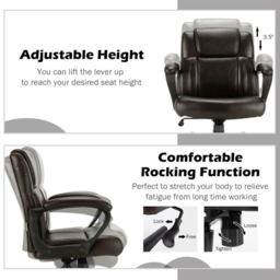 Costway Black PU Leather Office Chair - Size: 66 x 61 x 30.48cm - Brown - Wilko - thumbnail 6