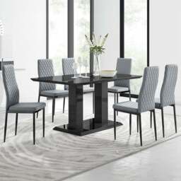 Furniturebox Molini Valera 6 Seater Dining Set Black Gloss and Grey - Wilko - thumbnail 1