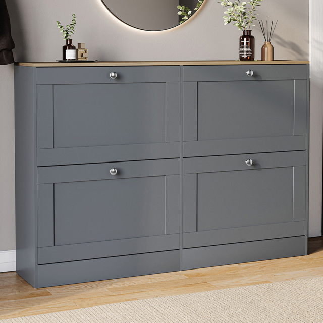 VIDA DESIGNS 4 Drawer Grey and Oak Effect Shoe Cabinet - Size: 80 x 105 x 23.5cm - Grey & Oak - Wilko - image 1