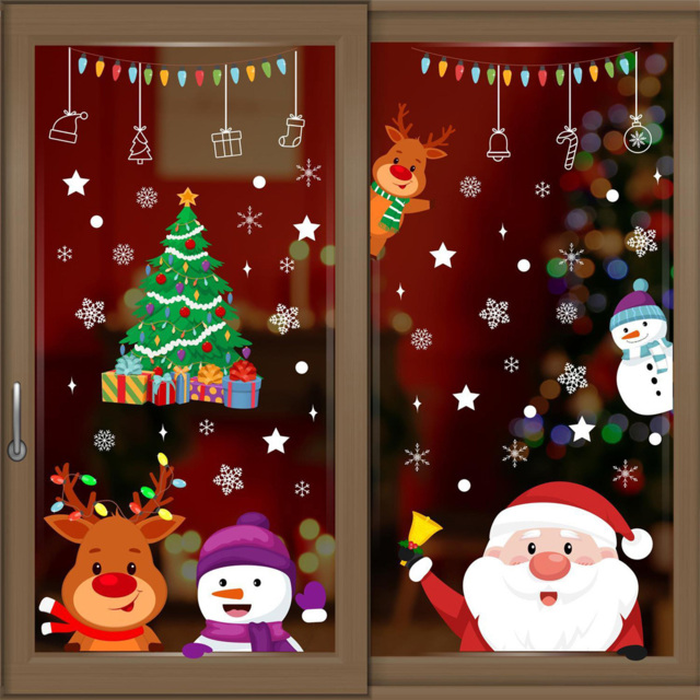 Walplus Peeking Santa and Friends Double-Sided Christmas Window Stickers 55 Piece - Size: 0.2 x 70 x 65cm - Red - Wilko - image 1