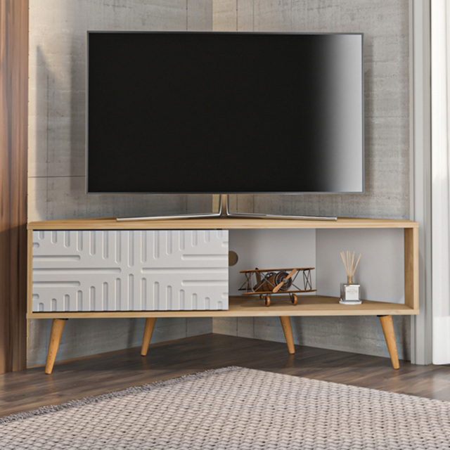 Decorotika Mora Single Sliding Door Sapphire Oak and White Corner TV Unit - Size: 54 x 140 x 45cm - Multi - Wilko - image 1