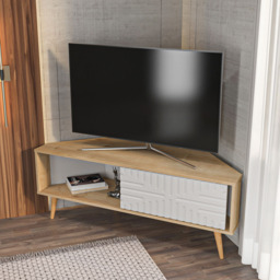 Decorotika Mora Single Sliding Door Sapphire Oak and White Corner TV Unit - Size: 54 x 140 x 45cm - Multi - Wilko - thumbnail 4
