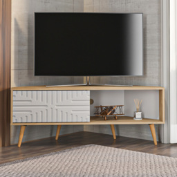 Decorotika Mora Single Sliding Door Sapphire Oak and White Corner TV Unit - Size: 54 x 140 x 45cm - Multi - Wilko - thumbnail 1