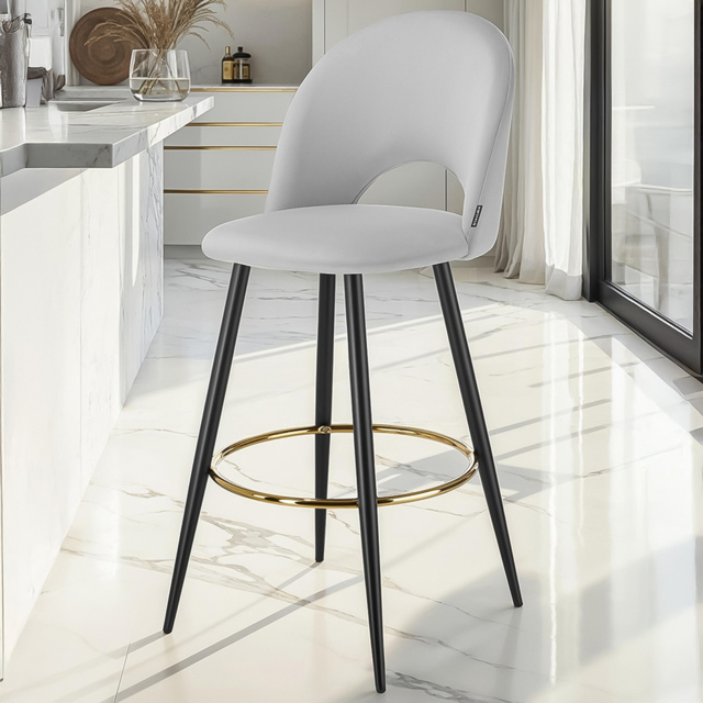 tectake Rachel Light Grey and Black Velvet Look Bar Stool Set of 2 - Wilko - image 1