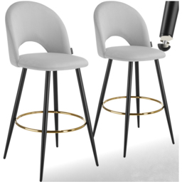 tectake Rachel Light Grey and Black Velvet Look Bar Stool Set of 2 - Wilko - thumbnail 3
