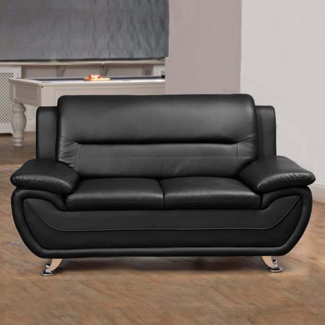 Dexter 2 Seater Black Leather Sofa - Artemis Home - Wilko - image 1