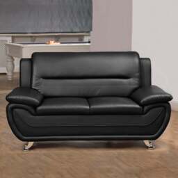 Dexter 2 Seater Black Leather Sofa - Artemis Home - Wilko - thumbnail 1