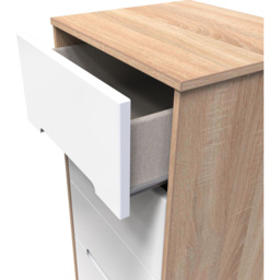 Crowndale Monaco 5 Drawer White Gloss and Bardolino Oak Tall Bedside Cabinet Ready Assembled - White Gloss & Bardolino Oak - Wilko - thumbnail 7