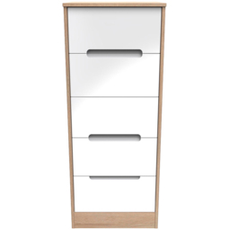 Crowndale Monaco 5 Drawer White Gloss and Bardolino Oak Tall Bedside Cabinet Ready Assembled - White Gloss & Bardolino Oak - Wilko - thumbnail 3