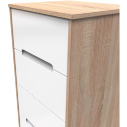Crowndale Monaco 5 Drawer White Gloss and Bardolino Oak Tall Bedside Cabinet Ready Assembled - White Gloss & Bardolino Oak - Wilko - thumbnail 6