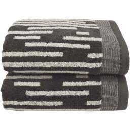 Allure Bath Fashions Pop Up Zero Twist Barcode Stripe Dark Steel Hand Towel 2 Pack - Size: 50 x 85cm - Grey - Wilko
