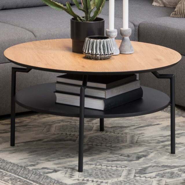 Florence Goldington Single Shelf Oak and Black Round Coffee Table - Furniture To Go - Wilko - image 1