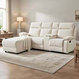 DS Living Sorento 3 Seater Cream Fabric Right Hand Chaise Corner Recliner Sofa - Wilko - thumbnail 1