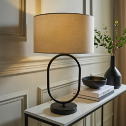 ValueLights Antonia Cream Fabric Drum Shade Matte Black Oval LED Table Lamp - Size: 42.3 x 25 x 25cm - Wilko - thumbnail 3