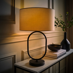 ValueLights Antonia Cream Fabric Drum Shade Matte Black Oval LED Table Lamp - Size: 42.3 x 25 x 25cm - Wilko - thumbnail 7