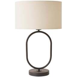 ValueLights Antonia Cream Fabric Drum Shade Matte Black Oval LED Table Lamp - Size: 42.3 x 25 x 25cm - Wilko