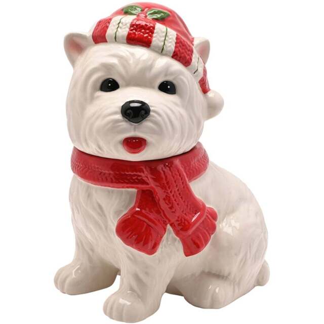 The Seasonal Gift Co. Santa and Friends Westie Ceramic Treat Jar - Size: 25 x 21 x 15cm - White - Wilko - image 1
