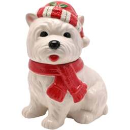 The Seasonal Gift Co. Santa and Friends Westie Ceramic Treat Jar - Size: 25 x 21 x 15cm - White - Wilko