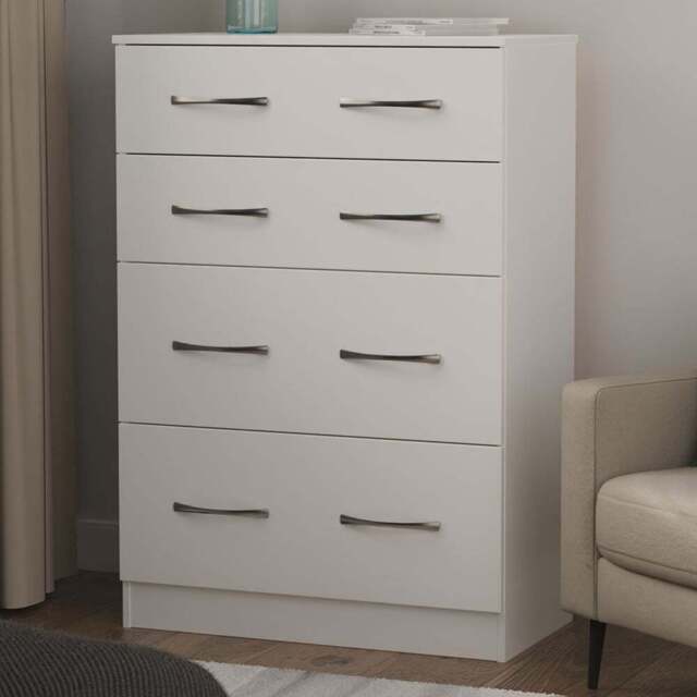 Crowndale Avon 4 Drawer Matt White Deep Chest of Drawers Ready Assembled - White Matt - Wilko - image 1