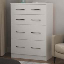 Crowndale Avon 4 Drawer Matt White Deep Chest of Drawers Ready Assembled - White Matt - Wilko - thumbnail 1