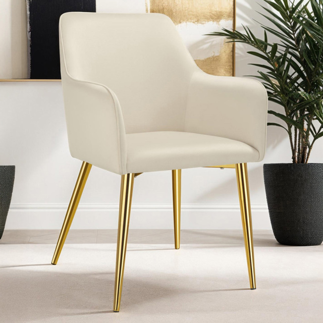 tectake Avane Set of 4 Beige Velvet Dining Chair - Cream - Wilko - image 1