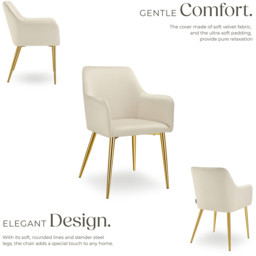 tectake Avane Set of 4 Beige Velvet Dining Chair - Cream - Wilko - thumbnail 4