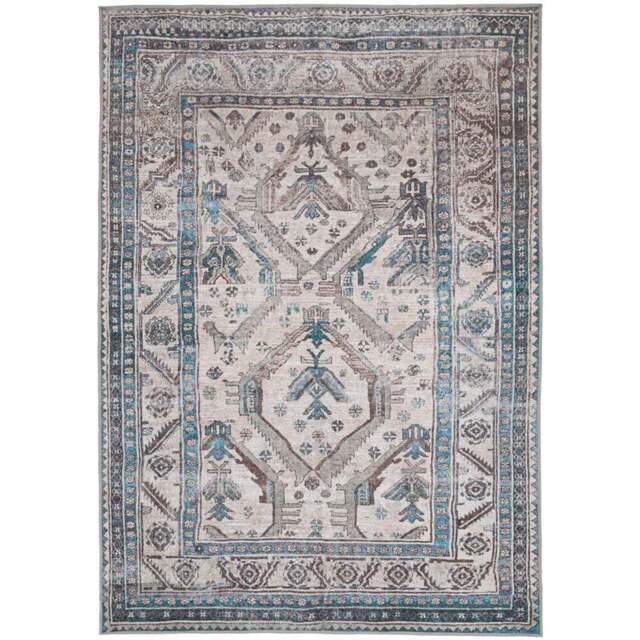 Kukoon Traditional Bordered Medallion Beige Grey Washable Rug 200 x 290cm - Blue - Wilko - image 1