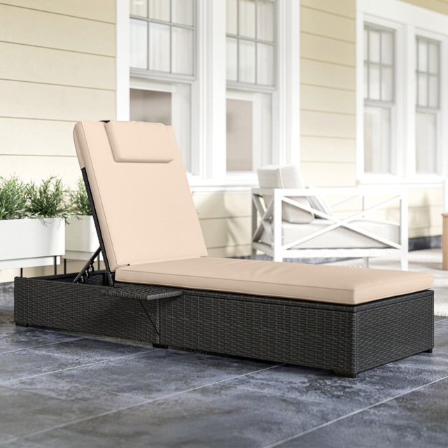 Outsunny Black 5-Level Recliner PE Rattan Sun Lounger with Cushion - Size: 35 x 196 x 62cm - Wilko - image 1