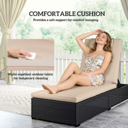 Outsunny Black 5-Level Recliner PE Rattan Sun Lounger with Cushion - Size: 35 x 196 x 62cm - Wilko - thumbnail 7