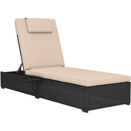 Outsunny Black 5-Level Recliner PE Rattan Sun Lounger with Cushion - Size: 35 x 196 x 62cm - Wilko - thumbnail 3