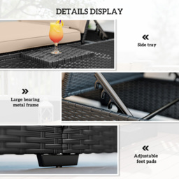 Outsunny Black 5-Level Recliner PE Rattan Sun Lounger with Cushion - Size: 35 x 196 x 62cm - Wilko - thumbnail 6