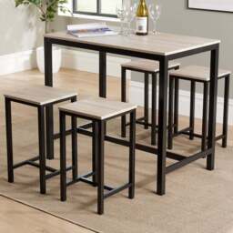 Home Source Nicosia 4 Seater Light Oak Bar Table with Stools - Brown - Wilko