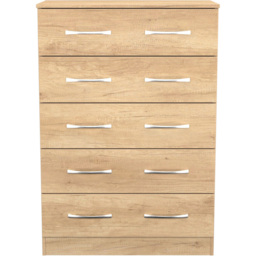Crowndale Avon 5 Drawer Nebraska Oak Chest of Drawers Ready Assembled - Wilko - thumbnail 3