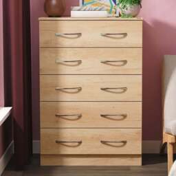 Crowndale Avon 5 Drawer Nebraska Oak Chest of Drawers Ready Assembled - Wilko - thumbnail 1