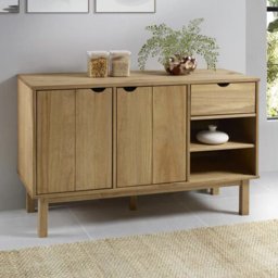 vidaXL Otta 2 Door Single Drawer 2 Shelf Brown Solid Pine Wood Sideboard - Size: 73.5 x 114 x 43cm - Wilko - thumbnail 1