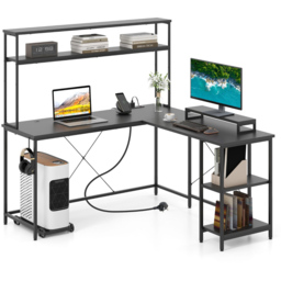 Costway L Shaped Computer Desk with LED Strip and Power Outlets Black - Size: 145 x 145 x 147cm - Wilko - thumbnail 3