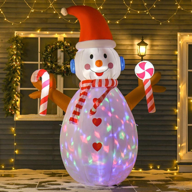 Everglow LED Inflatable Christmas Snowman with Candy Canes Decoration 7.8ft - White - Wilko - image 1