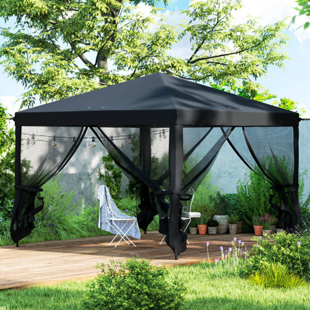 Outsunny 3 x 3m Black Heavy Duty Pop Up Gazebo with 4 Mesh Sides and Carry Bag - Wilko - image 1