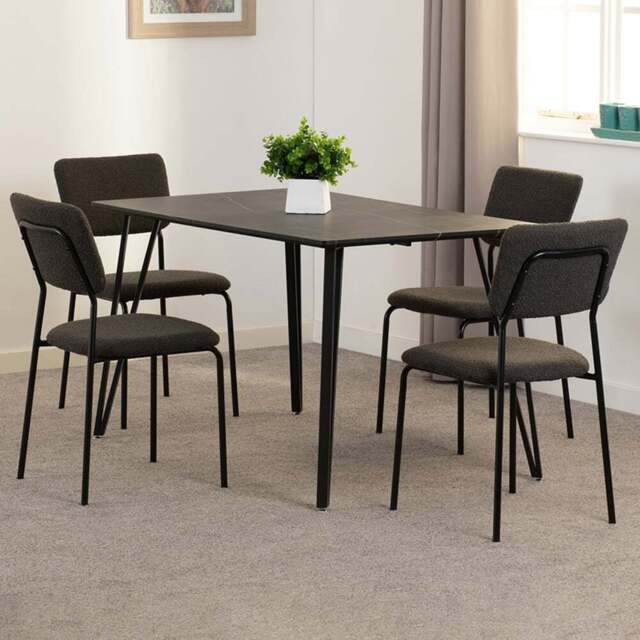 Seconique Marlow and Sheldon 4 Seater Dining Set Black Marble and Grey Boucle Fabric - Black Marble/Grey Boucle Fabric - Wilko - image 1