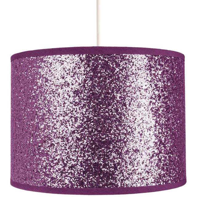 Happy Homewares Designer Bright Purple Glitter Fabric Pendant Shade - Size: 18 x 25 x 25cm - Wilko - image 1