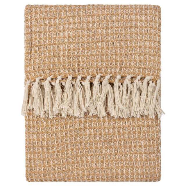 Yard Lorne Honey Waffle Fringed Throw 150 x 200cm - Size: 200 x 150cm - Yellow - Yard Living - Wilko - image 1