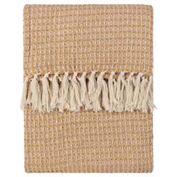 Yard Lorne Honey Waffle Fringed Throw 150 x 200cm - Size: 200 x 150cm - Yellow - Yard Living - Wilko