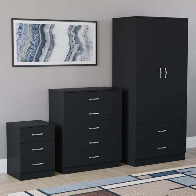 Vida Designs Riano Black 3 Piece Bedroom Furniture Set - Wilko - image 1