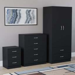 VIDA DESIGNS Riano Black 3 Piece Bedroom Furniture Set - Wilko