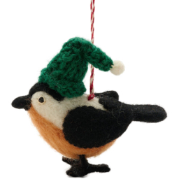 The Seasonal Gift Co. Felt Bird In A Hat Hanging Decoration - Size: 13 x 9.5 x 5cm - Black - Wilko