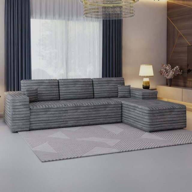 Sliding Wardrobes 4U 3 Seater L Shaped Grey Corner Sofa with Reversible Chaise - Wilko