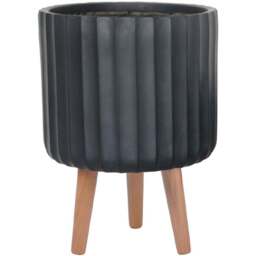 wilko Modern Ribbed Black Indoor Cylinder Plant Pot with Legs 32cm - Instadecor - thumbnail 1