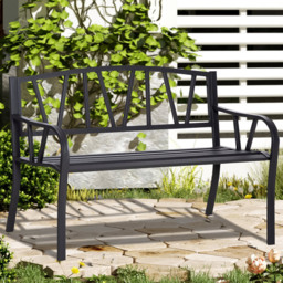 Outsunny 2 Seater Black Metal Garden Bench with Decorative Backrest - Wilko - thumbnail 1